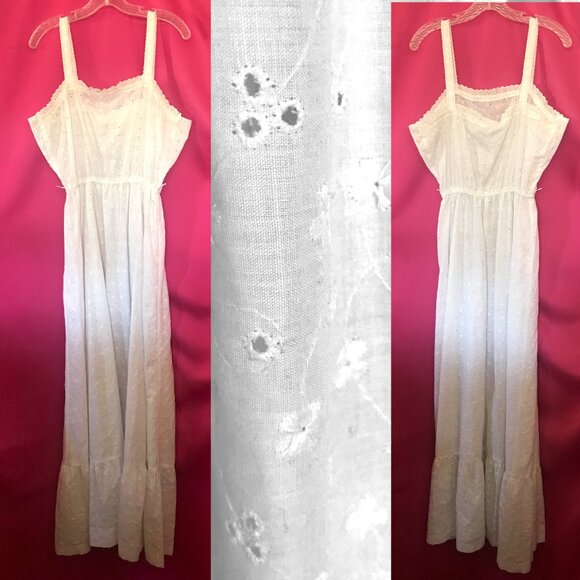 vintage 1970s cottagecore eyelet maxi dress size small medium - Picture 4 of 5
